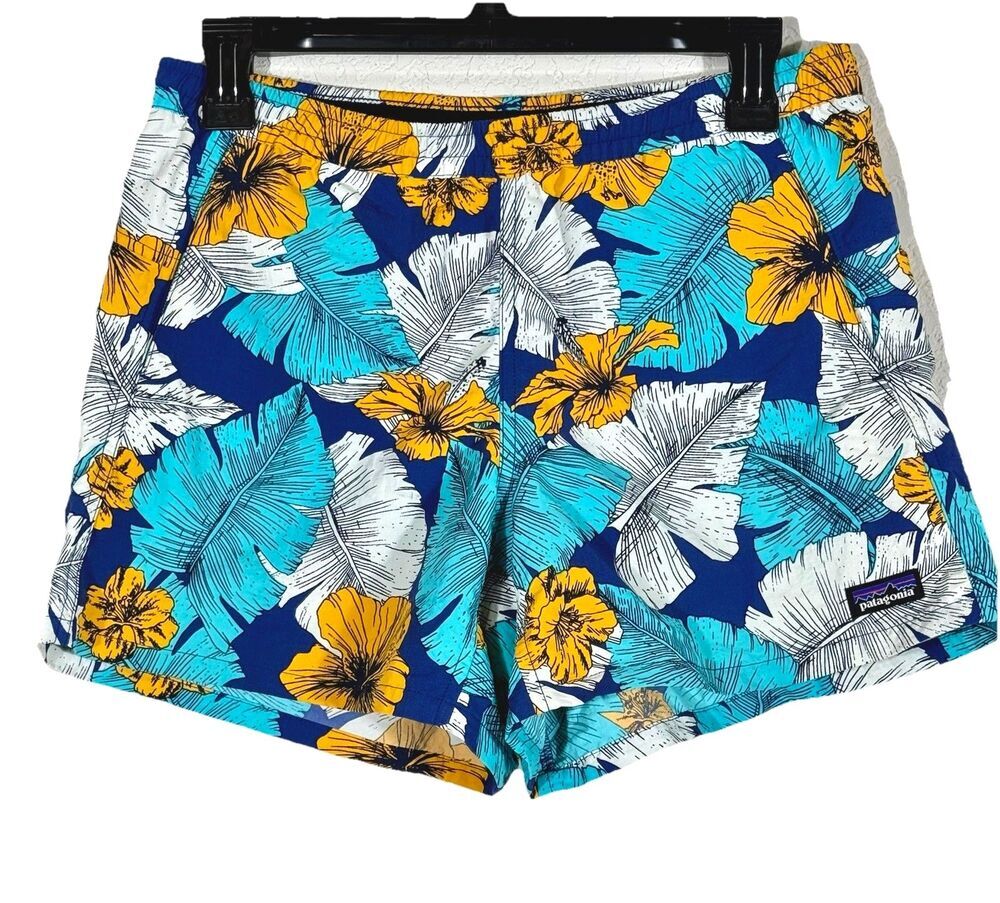 Patagonia Women’s Shorts XS Tropical Floral Blue Nylon Beach Outdoors Baggies - Picture 2 of 8